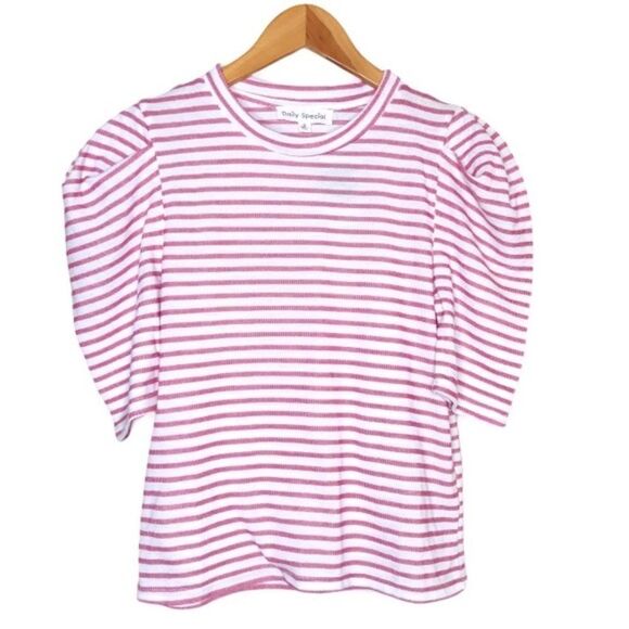 𝅺daily Special Bubble Sleeve Pink Striped Top - Picture 1 of 7